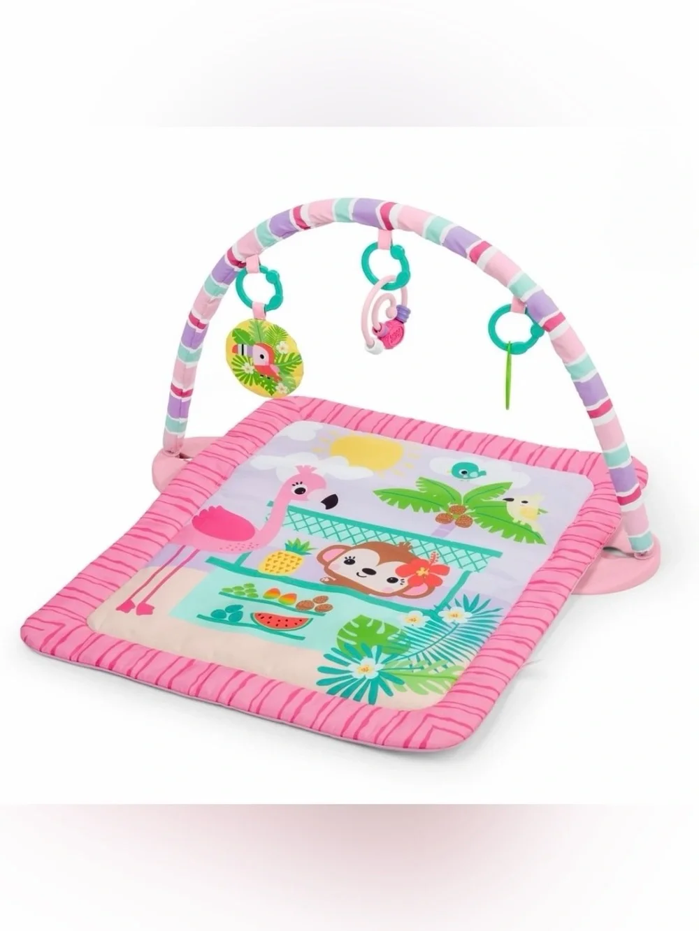 Bright Starts Pink Palms Tiki Baby Activity Gym & Tummy Time Mat